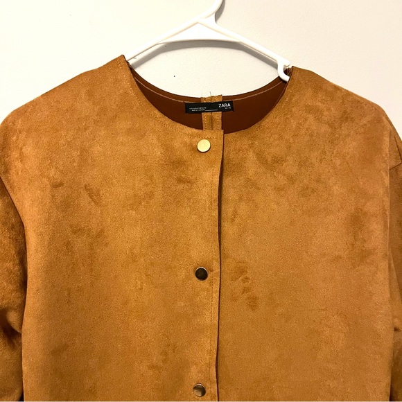 Zara brown suede & faux fur snap up button coat - Picture 7 of 16